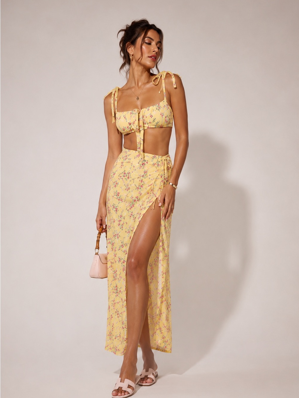 Fashion Nova Yellow Floral Side-Slit Maxi Skirt
